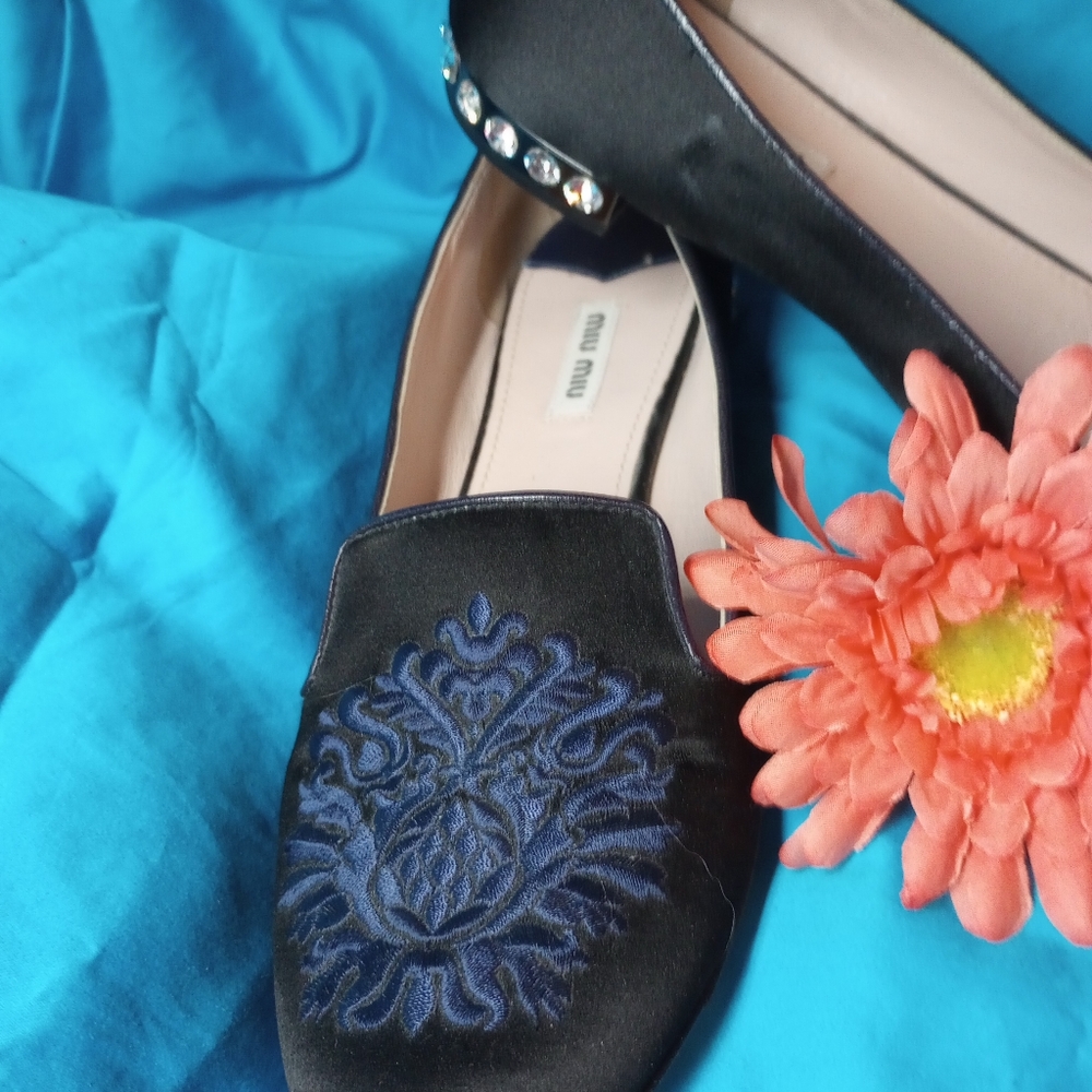 Miu Miu Shoes Black satin slippers 9 - Picture 3 of 6